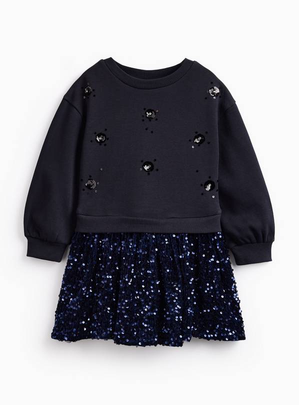 Navy Sequin Sweatshirt Dress 12 years