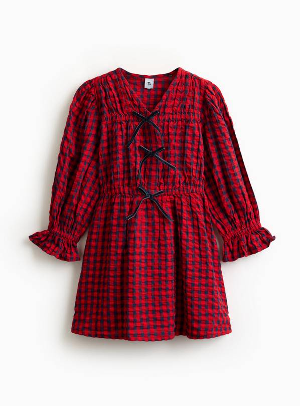 Red Bow Front Check Printed Dress 8 years