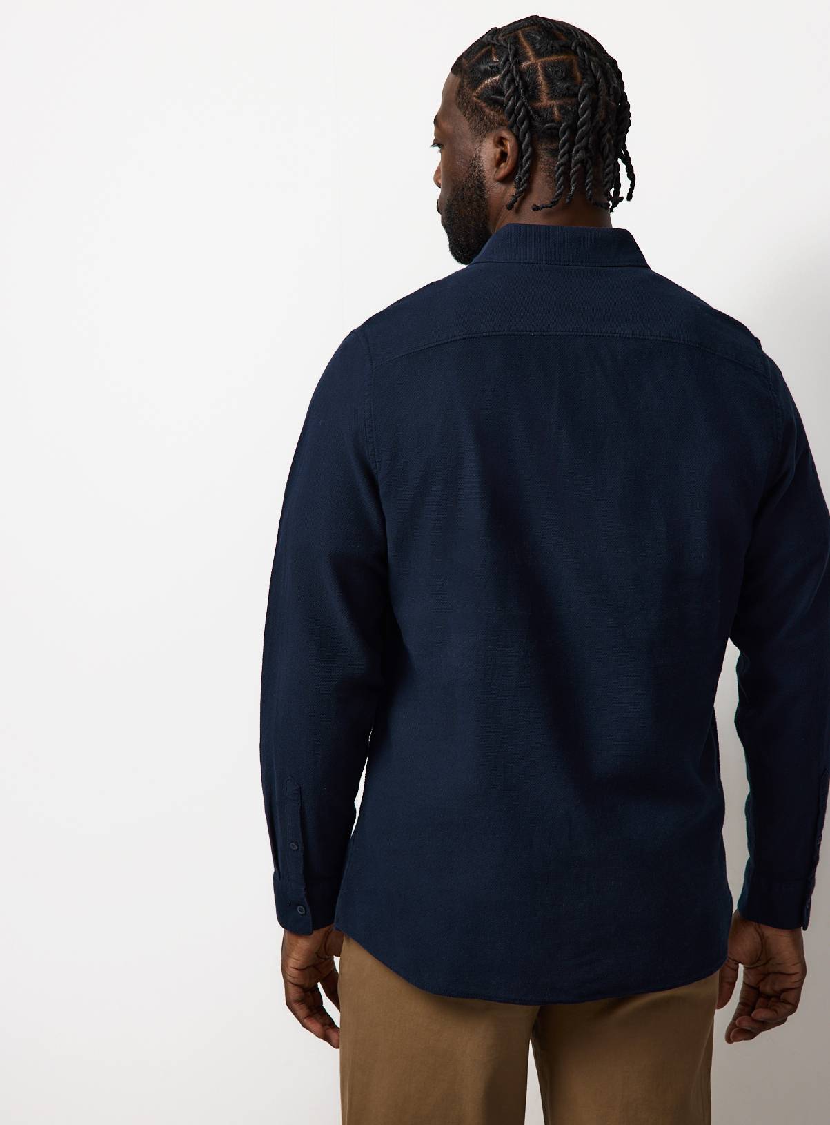 Blue Jacquard Texture Regular Fit Long Sleeve Shirt 17 - Image 5