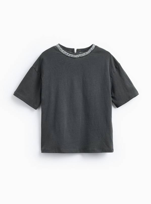 Charcoal Embellished Neckline T-Shirt 11 years