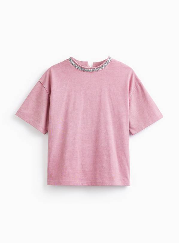 Pink Embellished Neckline T-Shirt 7 years