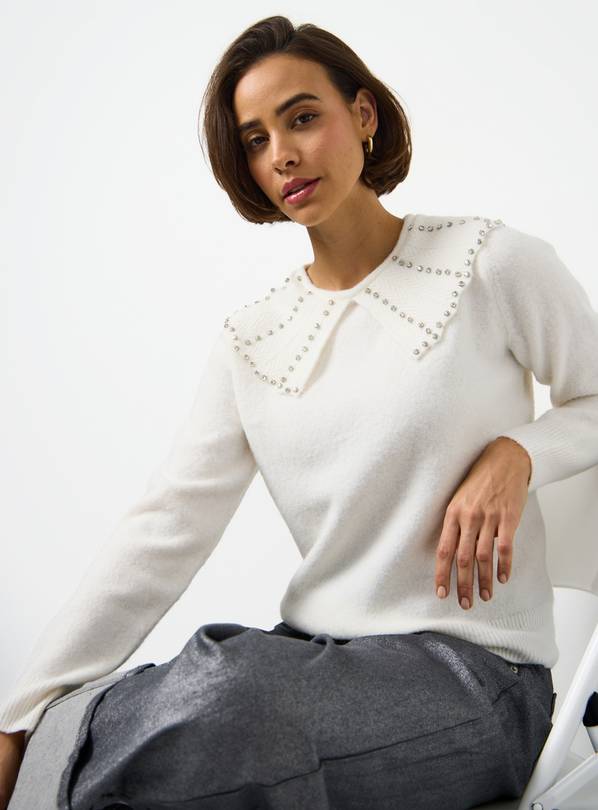 Cream Embellished Collar Knitted Jumper 24