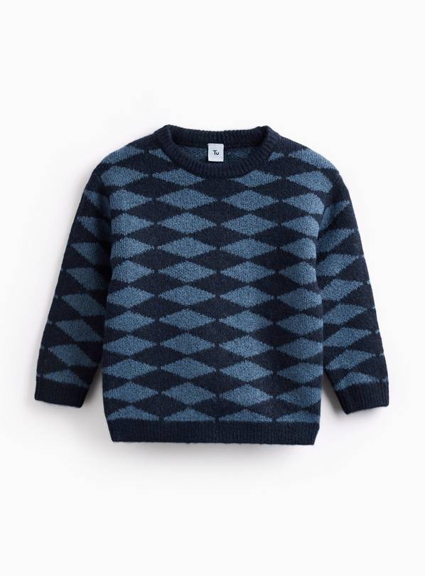 Navy Harlequin Knitted Crew Jumper 2-3 years