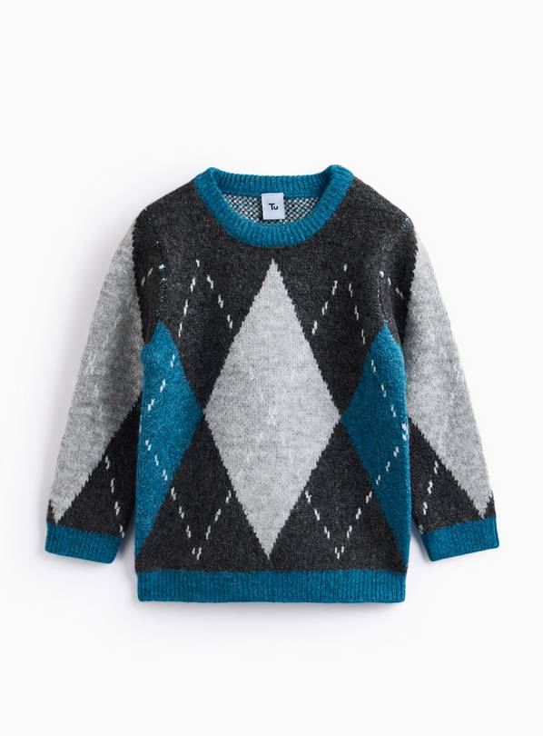 Grey Argyle Knitted Jumper 1-2 years