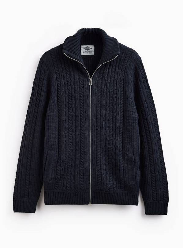 UNION WORKS Navy Cable Knit Full Zip Cardigan XXL