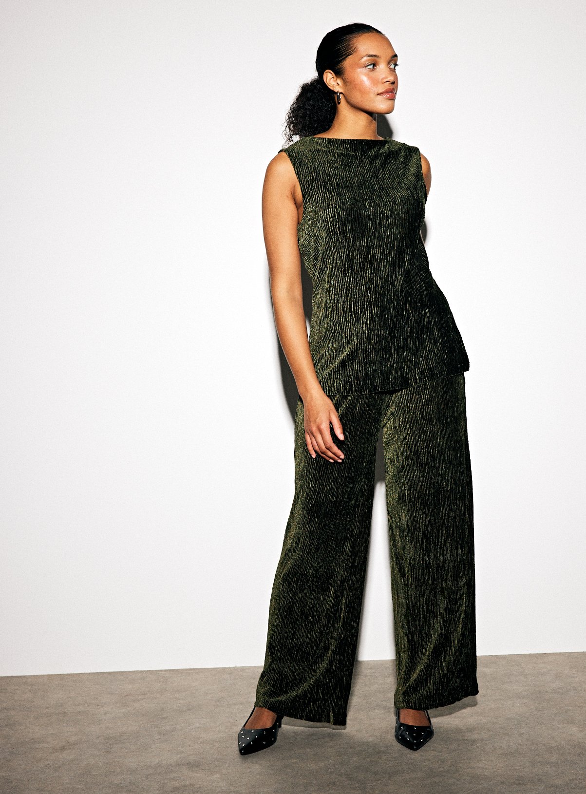 Green Velvet Textured Flares