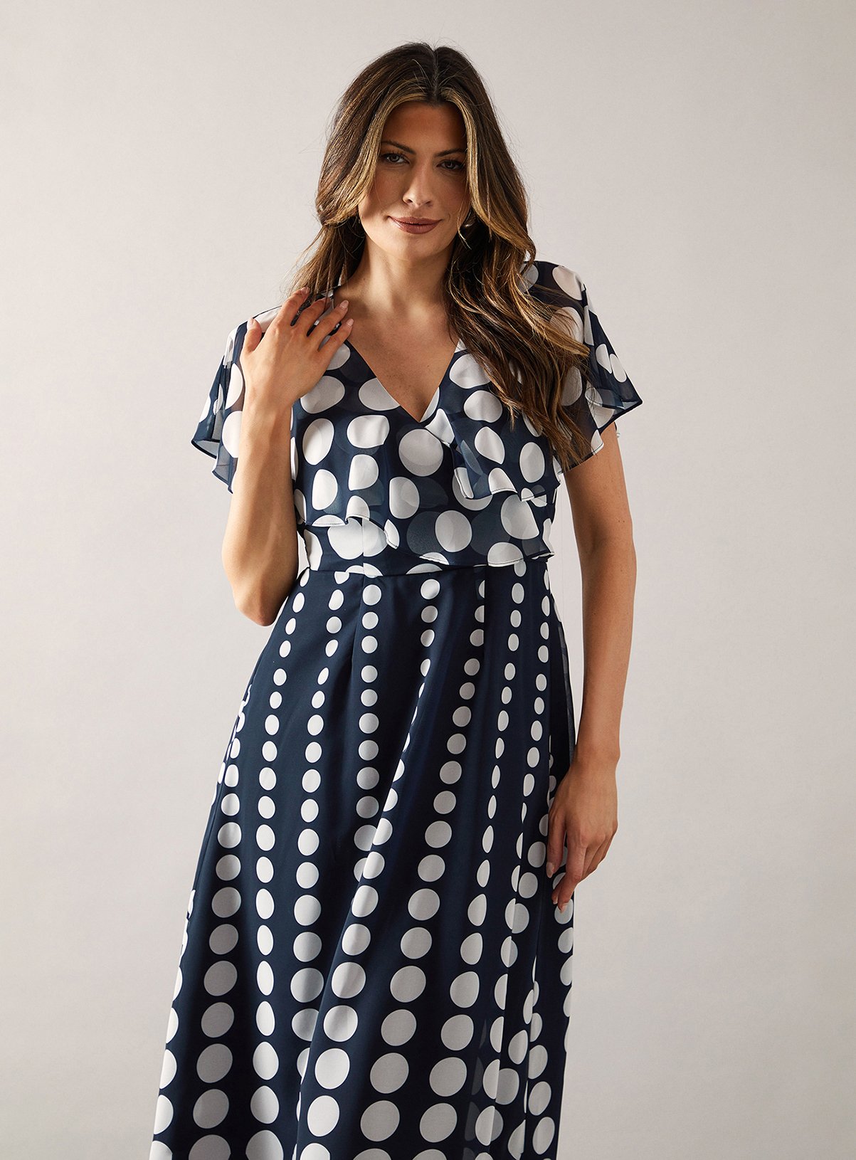 WALLIS Spot Border Cape Sleeve Midi Dress 14 - Image 2 thumbnail