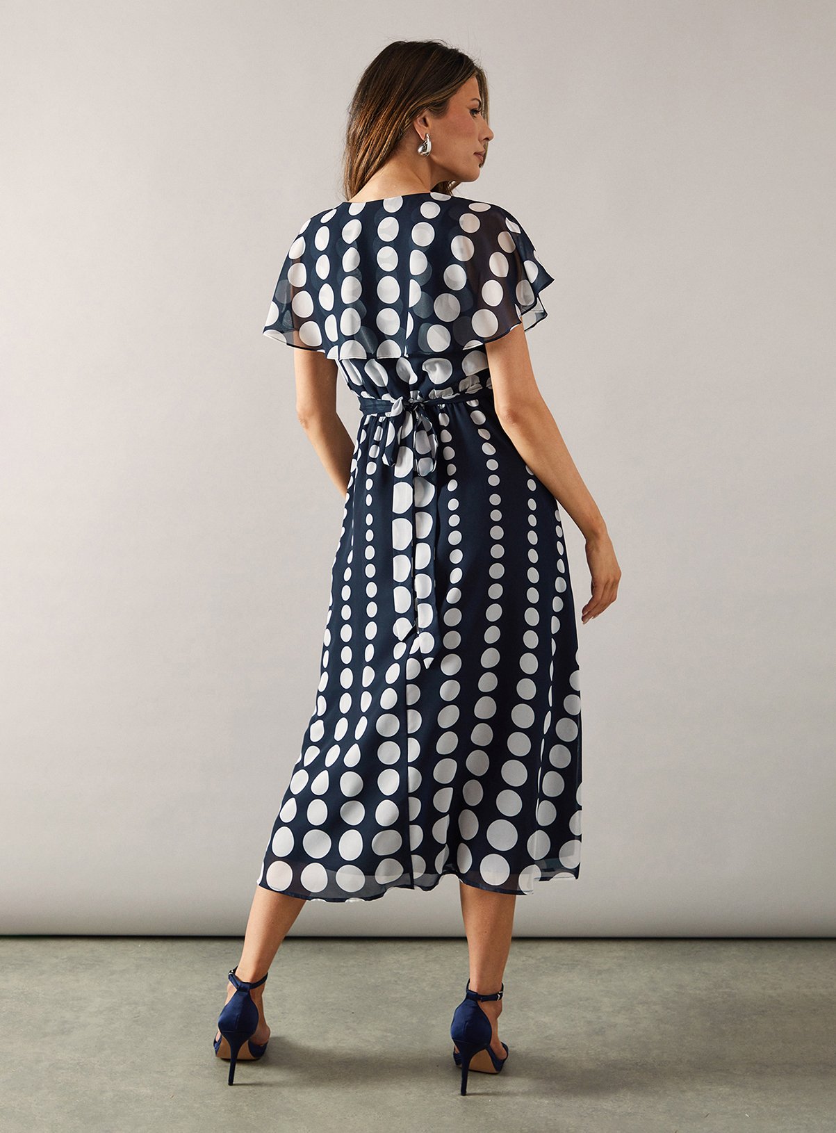 WALLIS Spot Border Cape Sleeve Midi Dress 14 - Image 3 thumbnail
