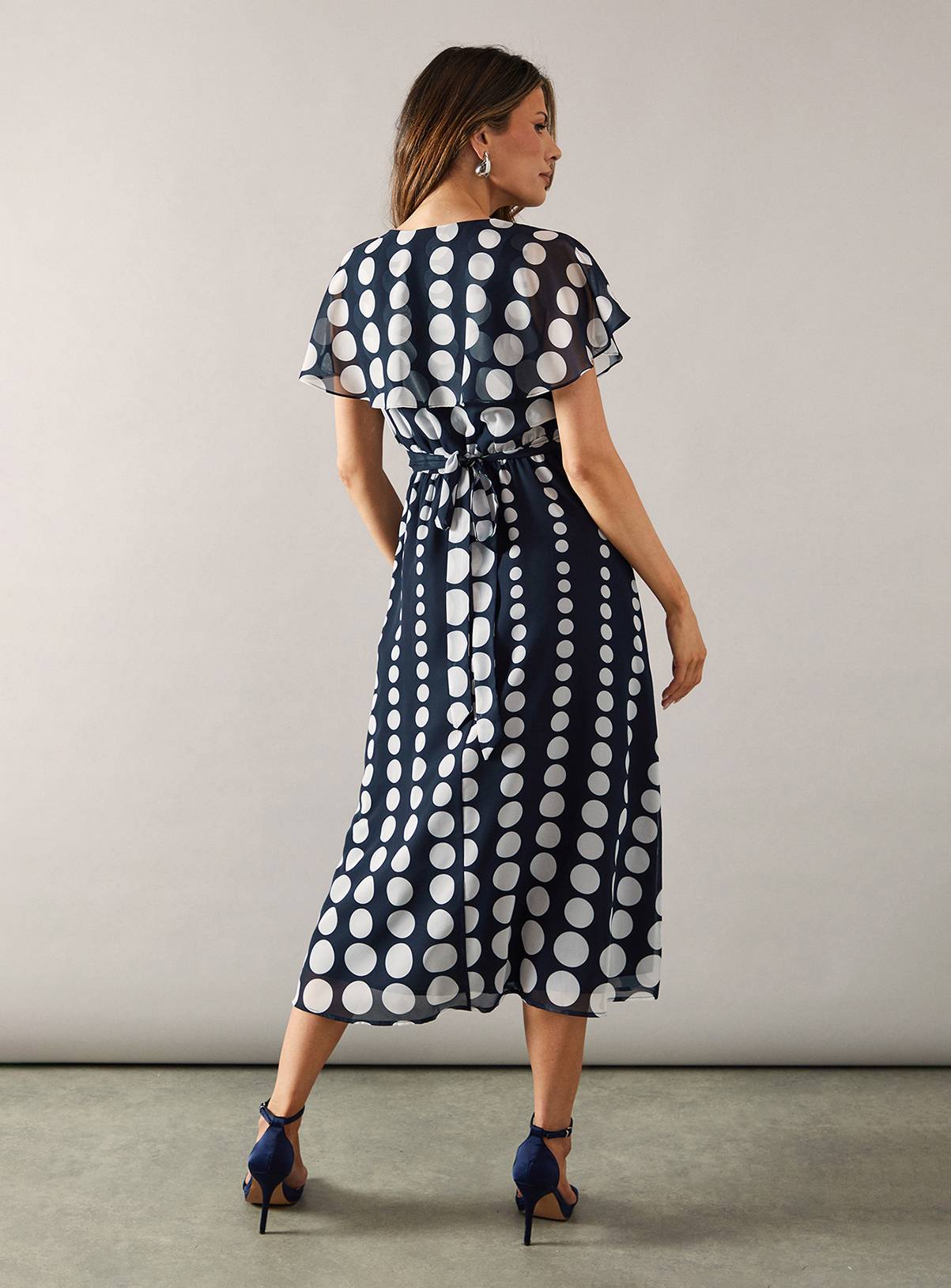 WALLIS Spot Border Cape Sleeve Midi Dress 14 - Image 3