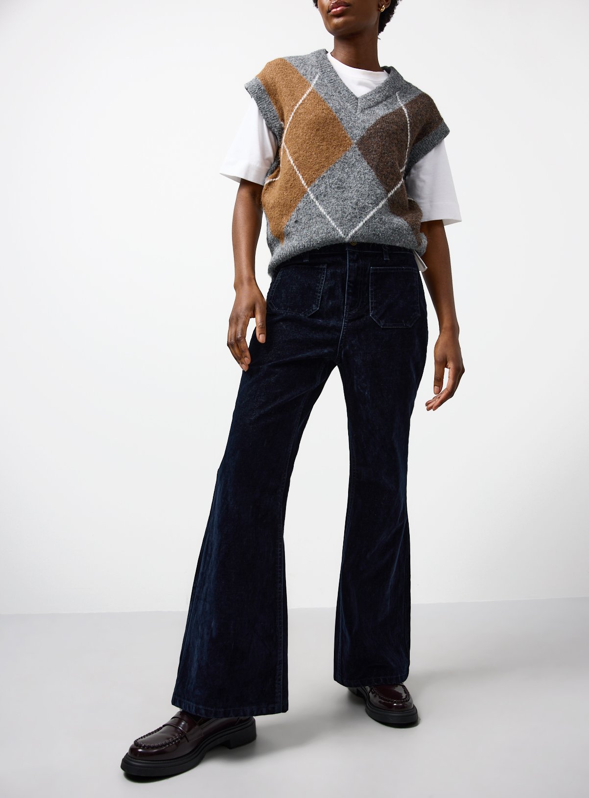 Navy Flocked Velvet Flare Co-ord Jeans