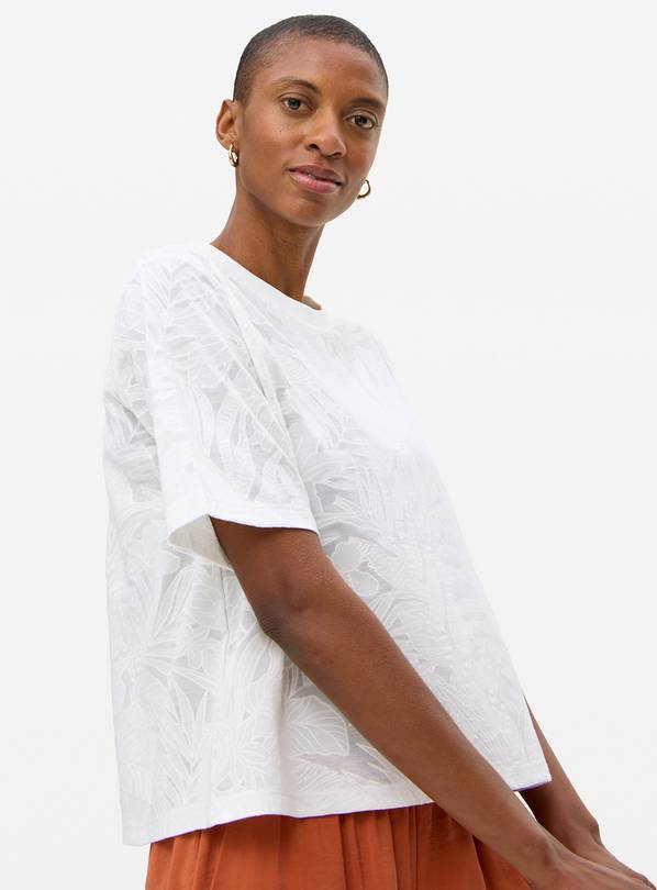 White Burnout Leaf Boxy T-Shirt XL