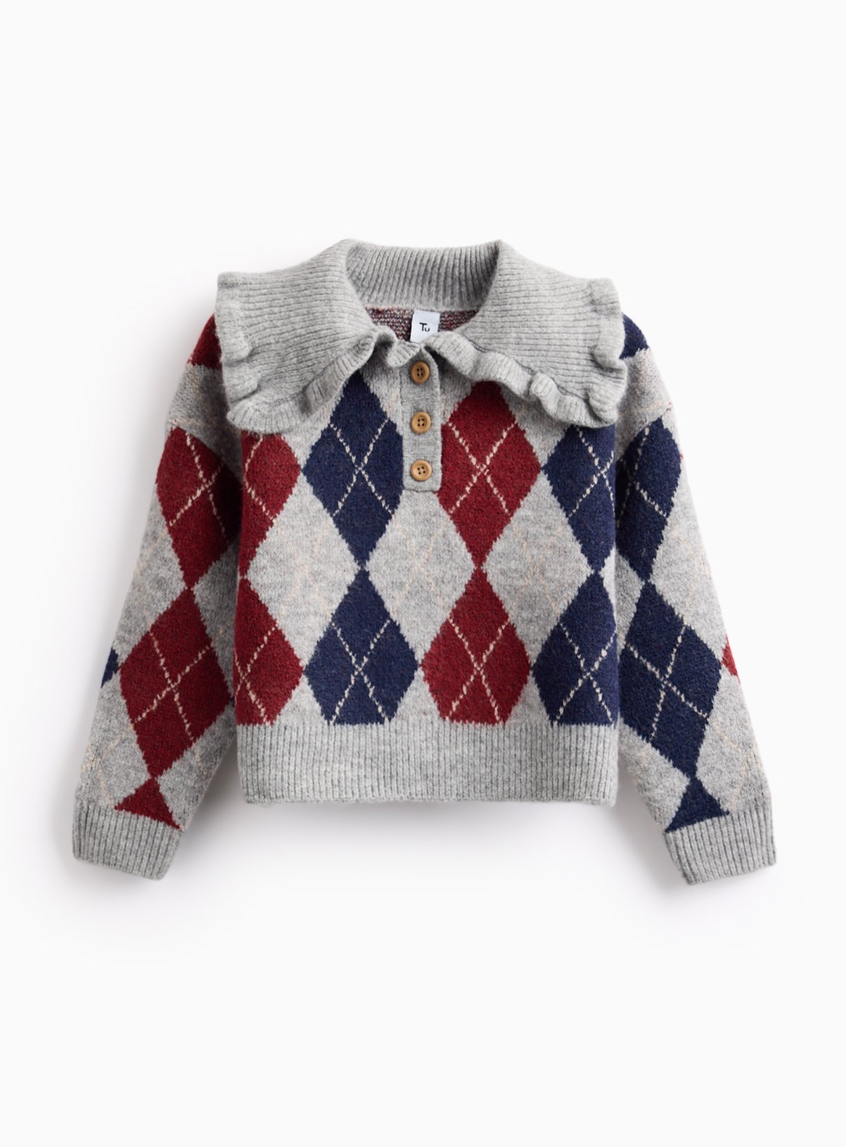 Grey Grey Argyle Frill Collared Jumper - Tu by Sainsbury's