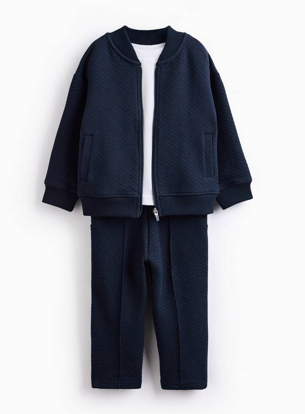 Navy Textured Bomber Jacket 3-Piece Set 1-2 years