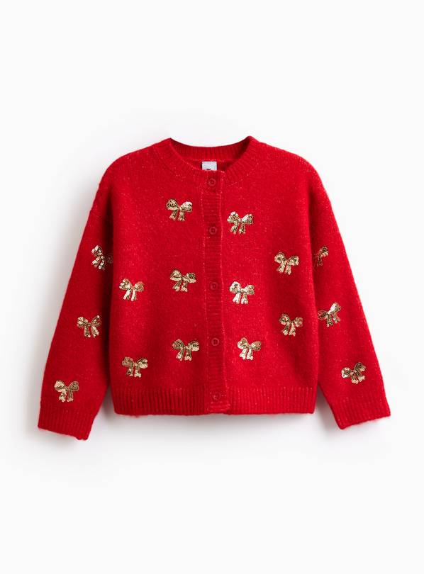 Red Sequin Bows Embellished Cardigan 1-2 years