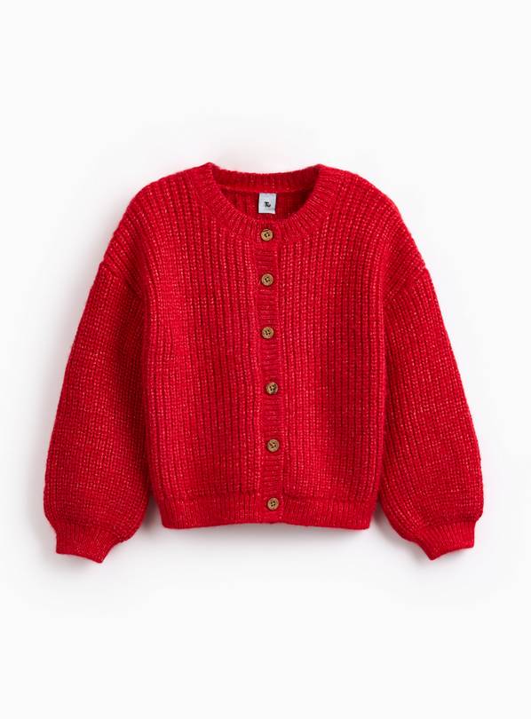 Red Crew Neck Knitted Cardigan 7 years