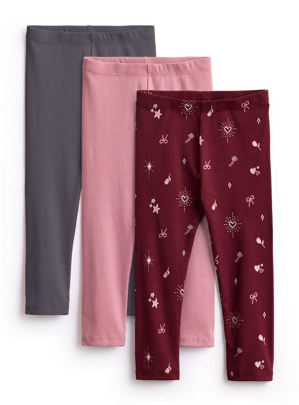Floral Printed Ribbed Leggings 3 Pack 1-2 years