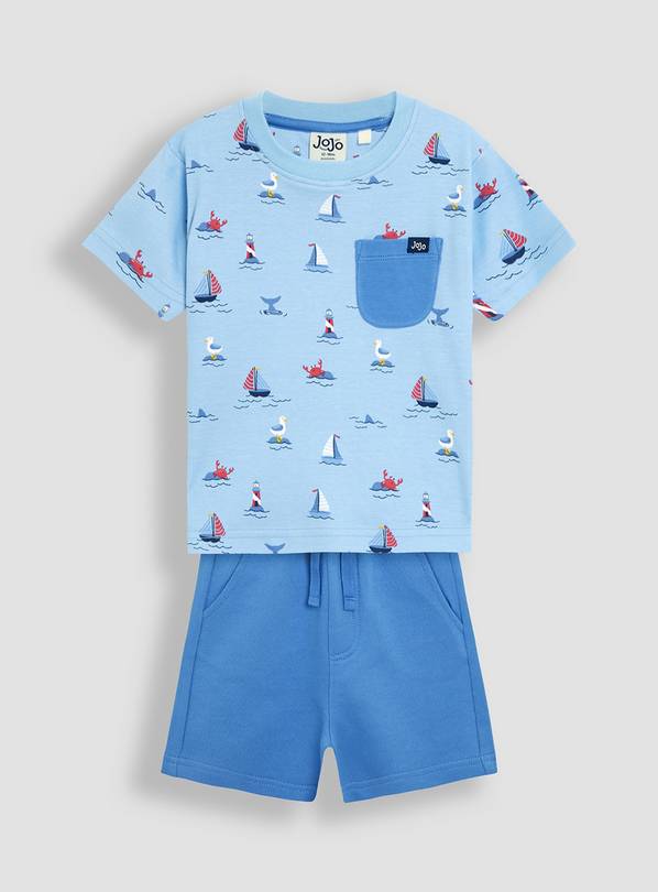 JOJO MAMAN BÉBÉ 2 Piece Boat Print T Shirt & Short Set Up To 3 mths