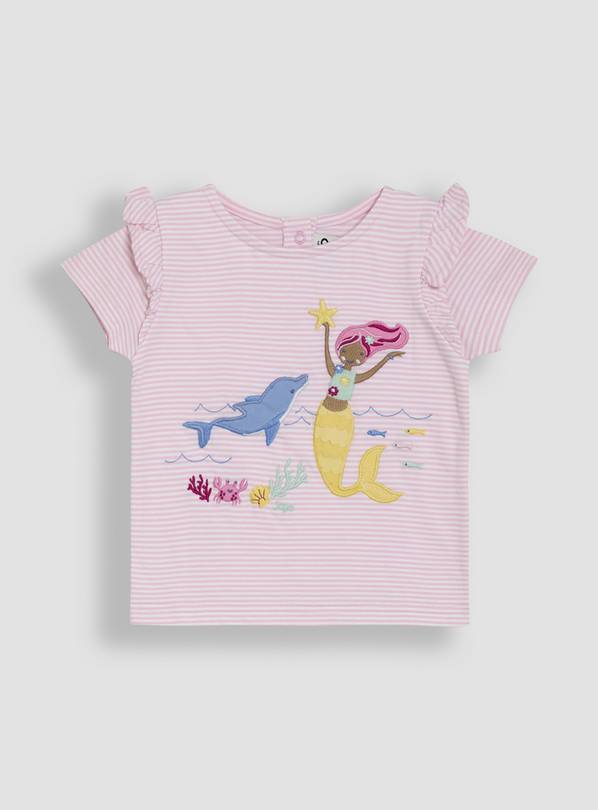 JOJO MAMAN BÉBÉ Mermaid Applique Frill Shoulder T Shirt 6-12 months