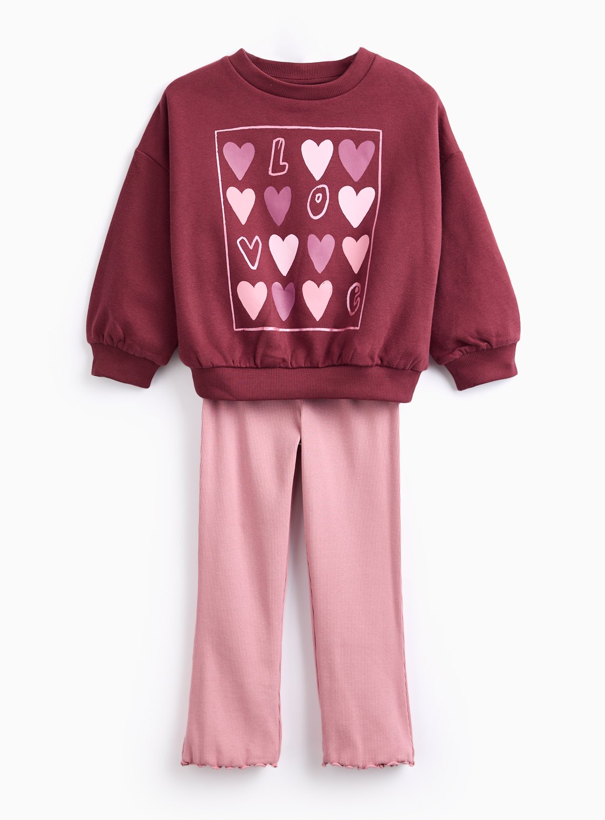 Red Burgundy Printed Sweatshirt & Pink Flared Leggings - Tu by Sainsbury's