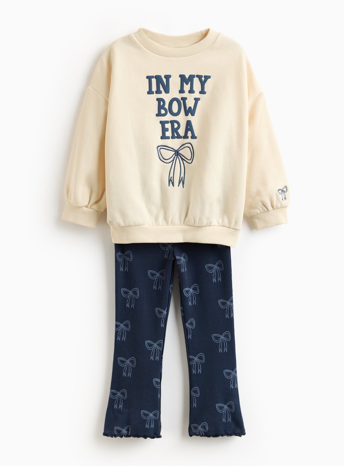 Navy Navy Cream Bow Sweatshirt & Bow Flares Set - Tu by Sainsbury's