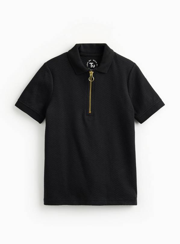 Black Zip Short Sleeve Polo Shirt 12 years