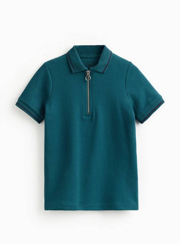 Teal Zip Short Sleeve Polo Shirt 5 years