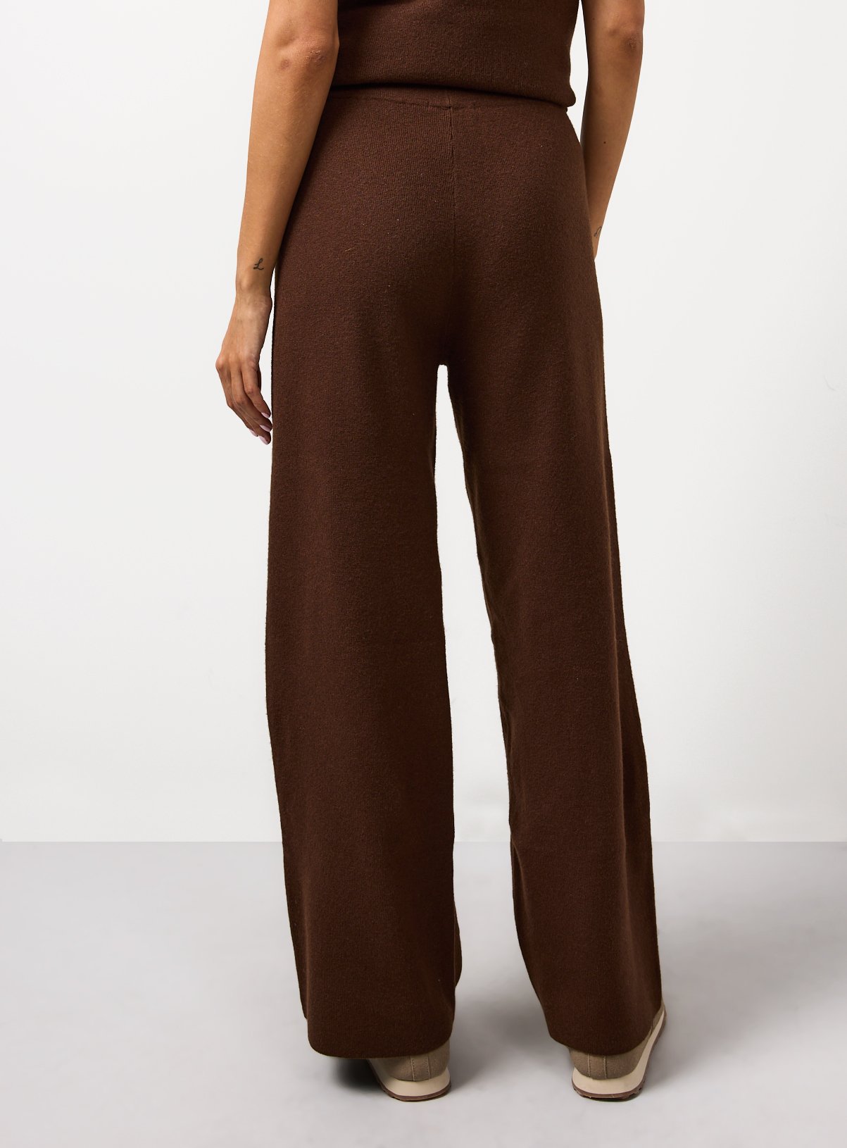 Brown Compact Knit Wide Leg Co-ord Trousers  24 - Image 4 thumbnail