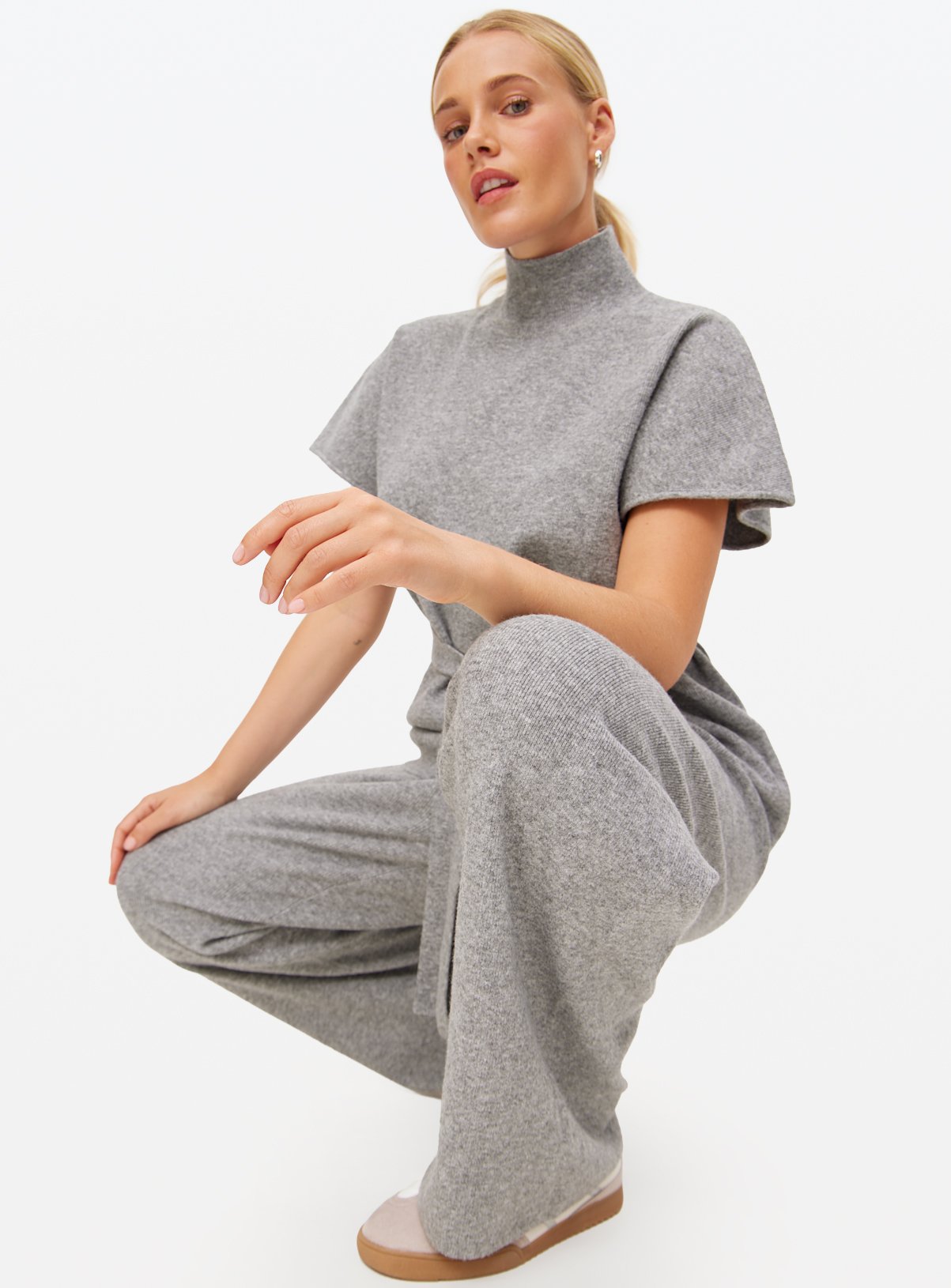 Grey Compact Knit Wide Leg Co-ord Trousers  6 - Image 2 thumbnail