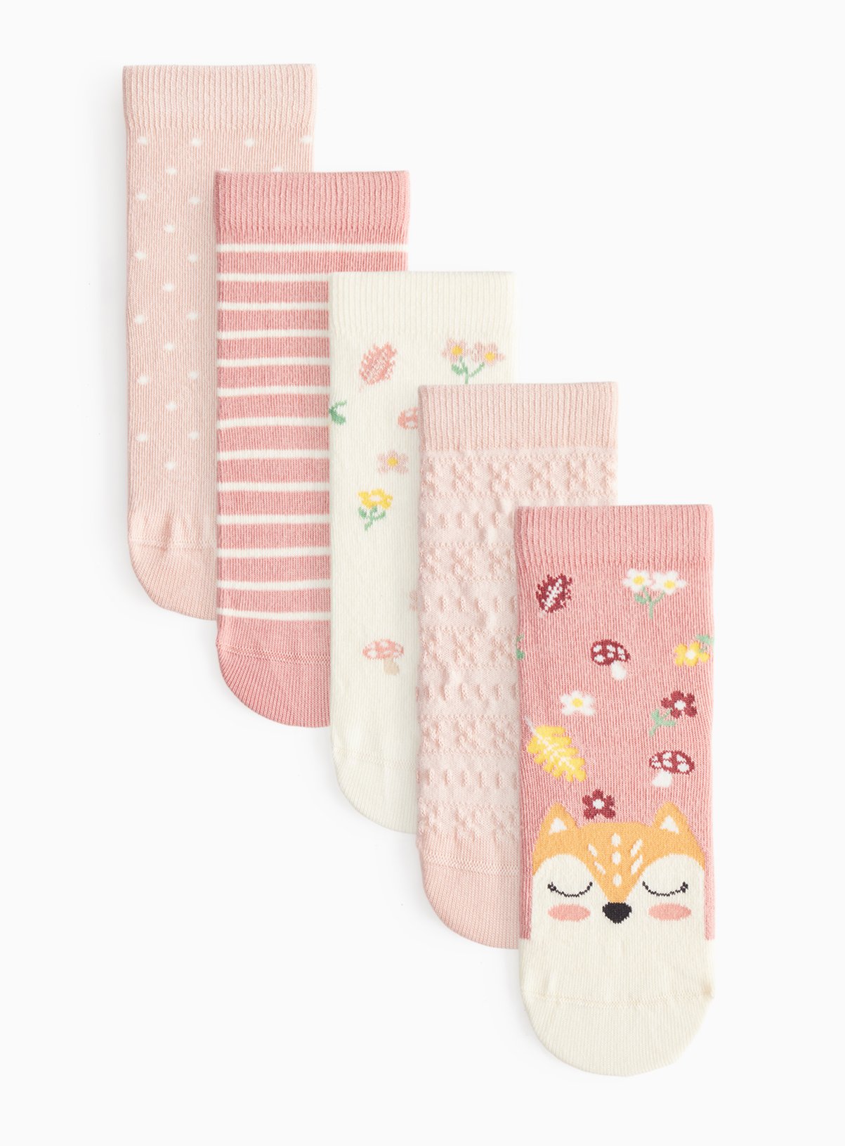Pink Pink Woodland Print Ankle Socks 5 Pack - Tu by Sainsbury's