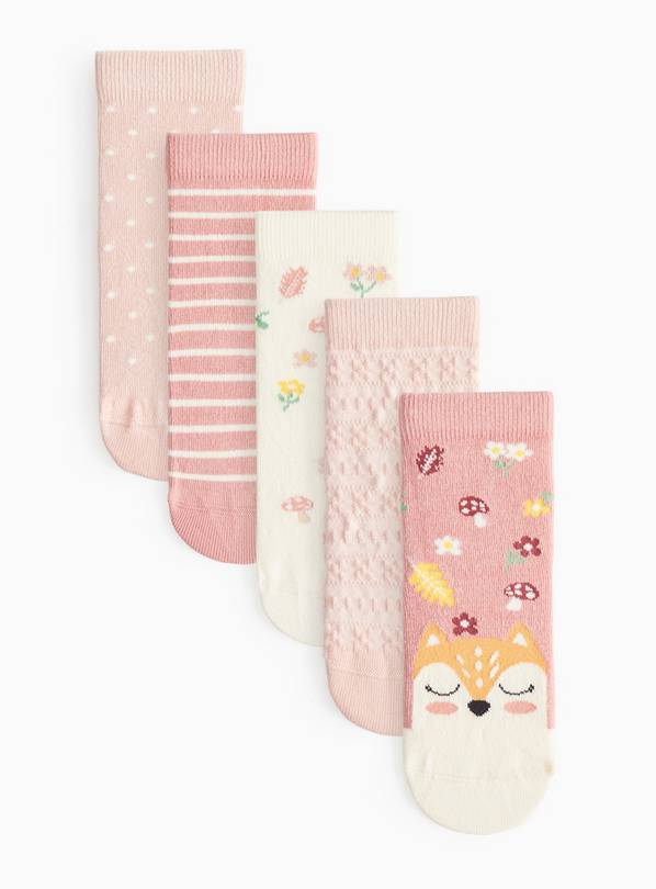 Pink Woodland Print Ankle Socks 5 Pack 12.5-3.5