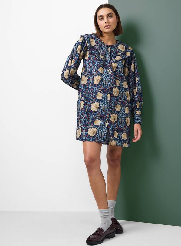 Tu x Morris & Co. Navy Pimpernel Print Poplin Dress  8