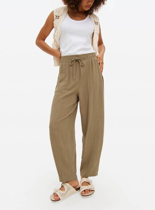 Green Linen Barrel Trousers 16