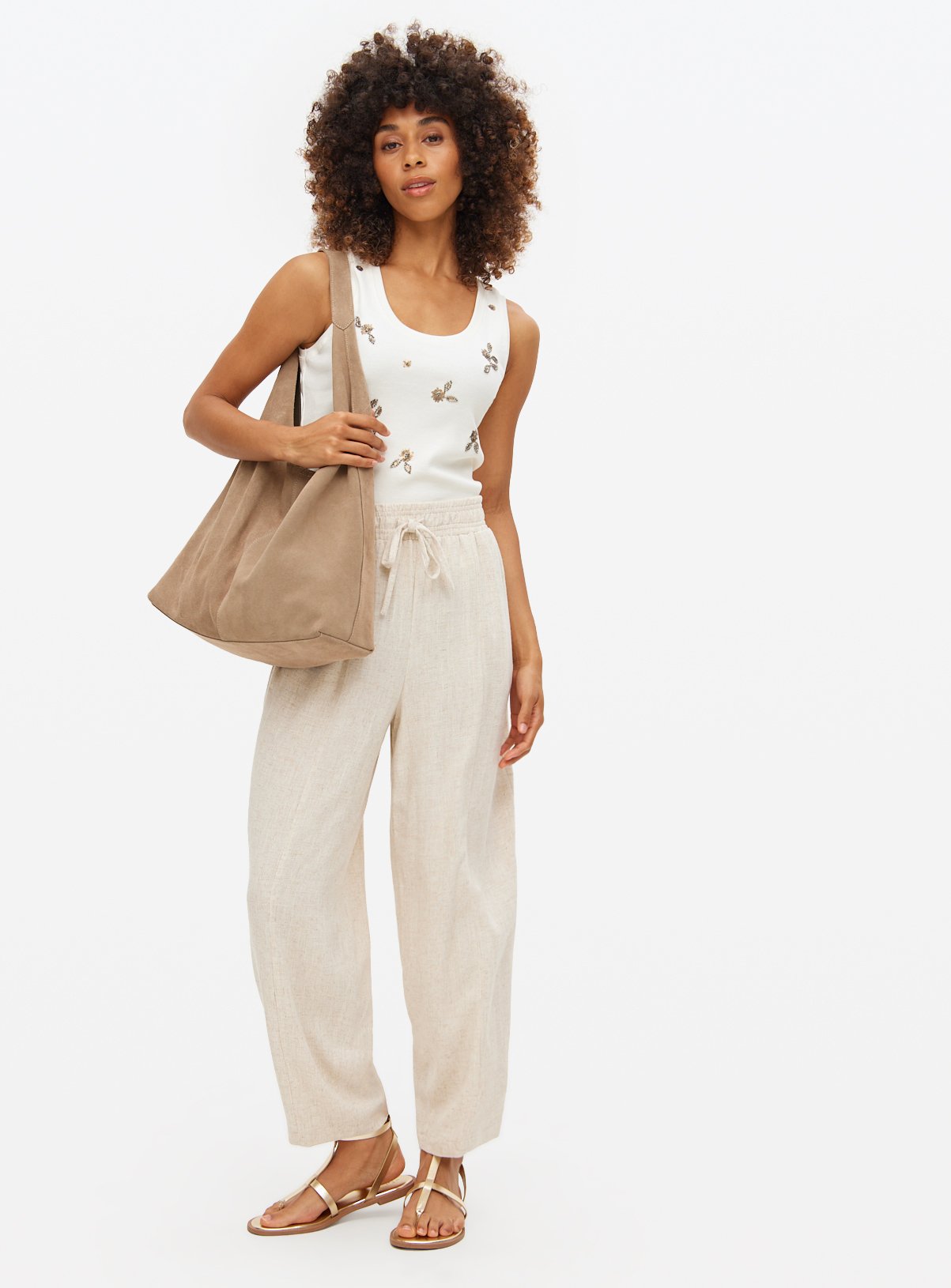 Stone Linen Barrel Trousers 22 - Image 1 thumbnail