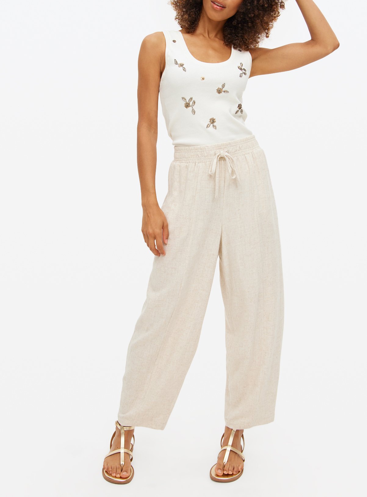 Stone Linen Barrel Trousers 22 - Image 3 thumbnail