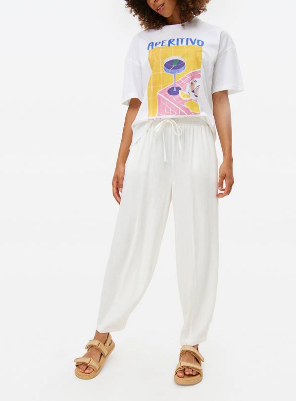 White Linen Barrel Trousers 24
