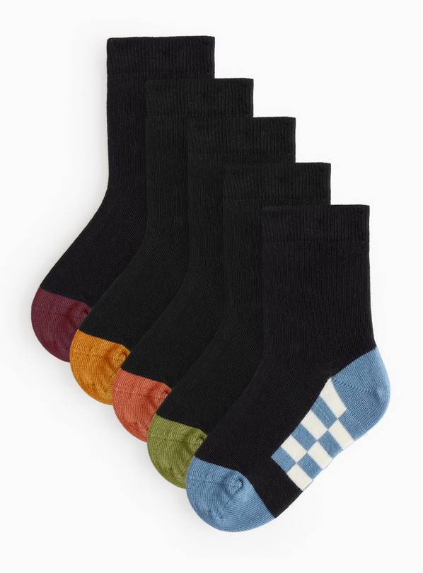 Black Chequered Footbed Ankle Socks 5 Pack 6-8.5