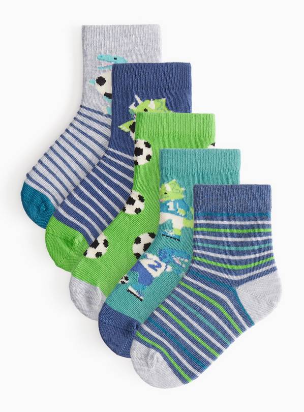 Dinosaur Football Print Socks 5 Pack 3-5.5