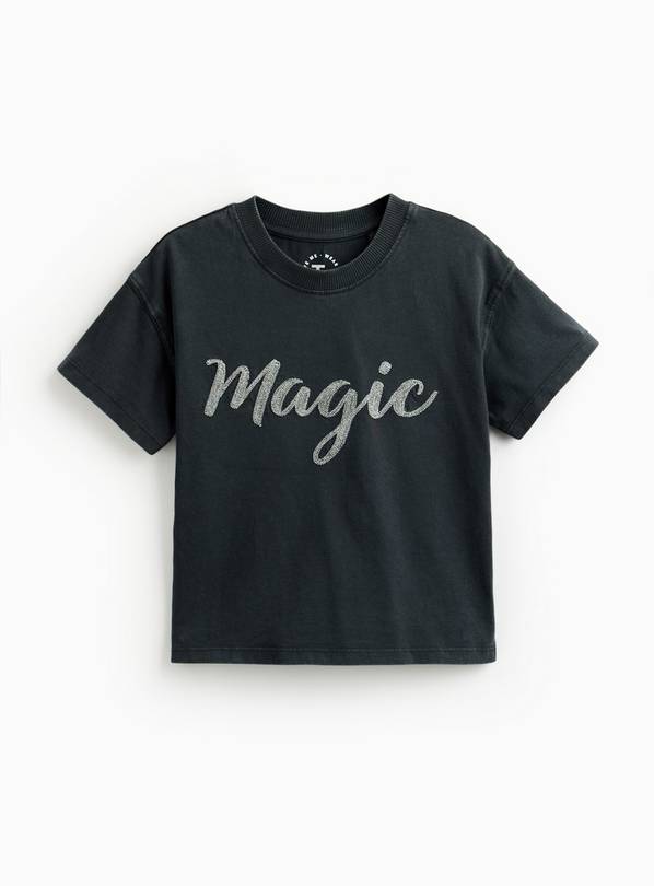 Black Washed Sparkle Magic Slogan T-Shirt 3-4 years