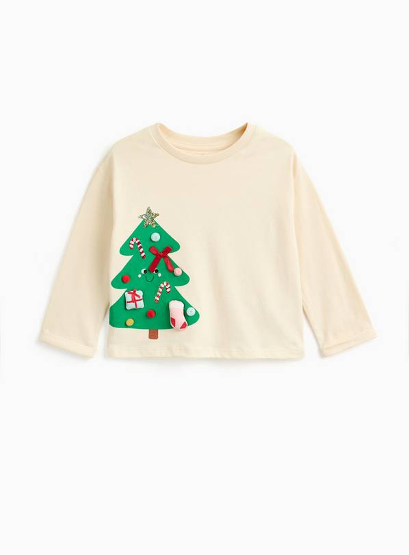 Cream Christmas Tree Long Sleeve T-Shirt 1-2 years