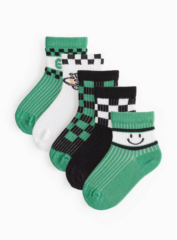 Chequered Skate Print Ankle Socks 5 Pack 4-6.5