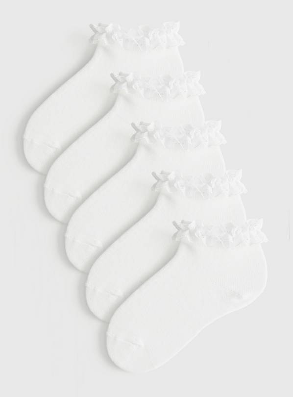 White Broderie Trim Ankle Socks 5 Pack 9-12