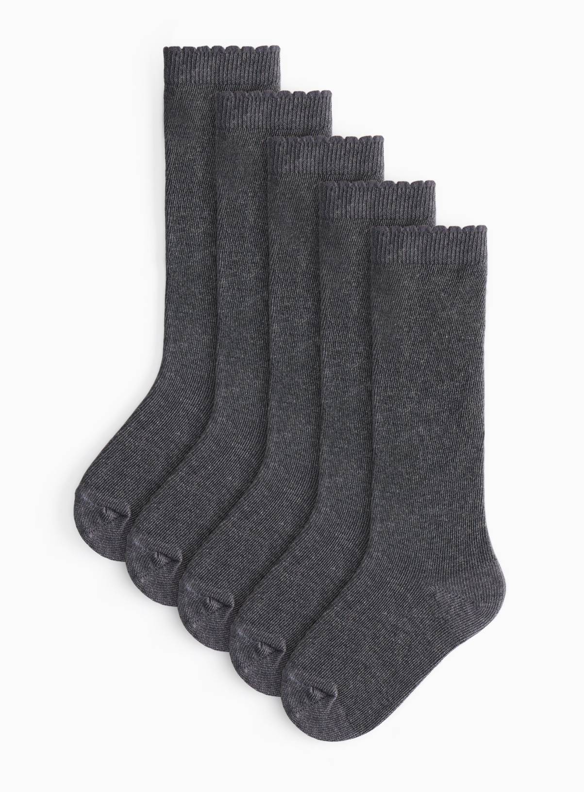 Grey Plain Knee High Socks 5 Pack 9-12 Infant - Image 1