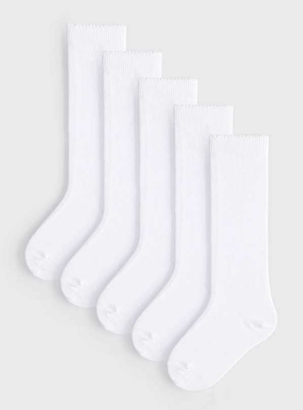 White Plain Knee High Socks 5 Pack 9-12
