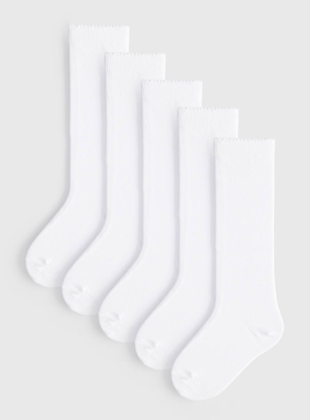 White Plain Knee High Socks 5 Pack 9-12 Infant - Image 1