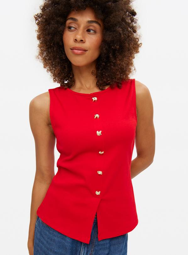 Red Button Boat Neck Sleeveless Top 26