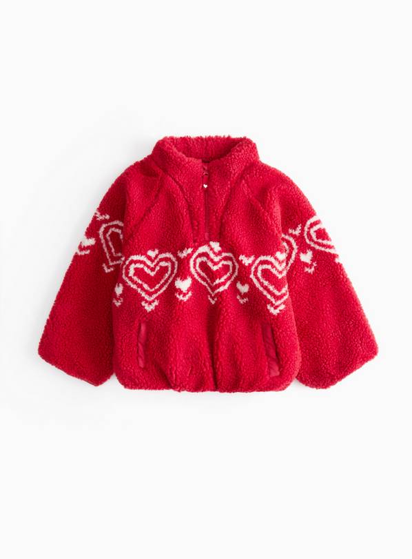 Red Fairisle Hearts Quarter Zip Borg Fleece  7-8 years