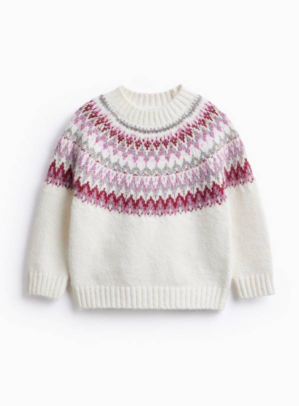 Cream Fairisle Pink Sparkle Knitted Jumper  4-5 years