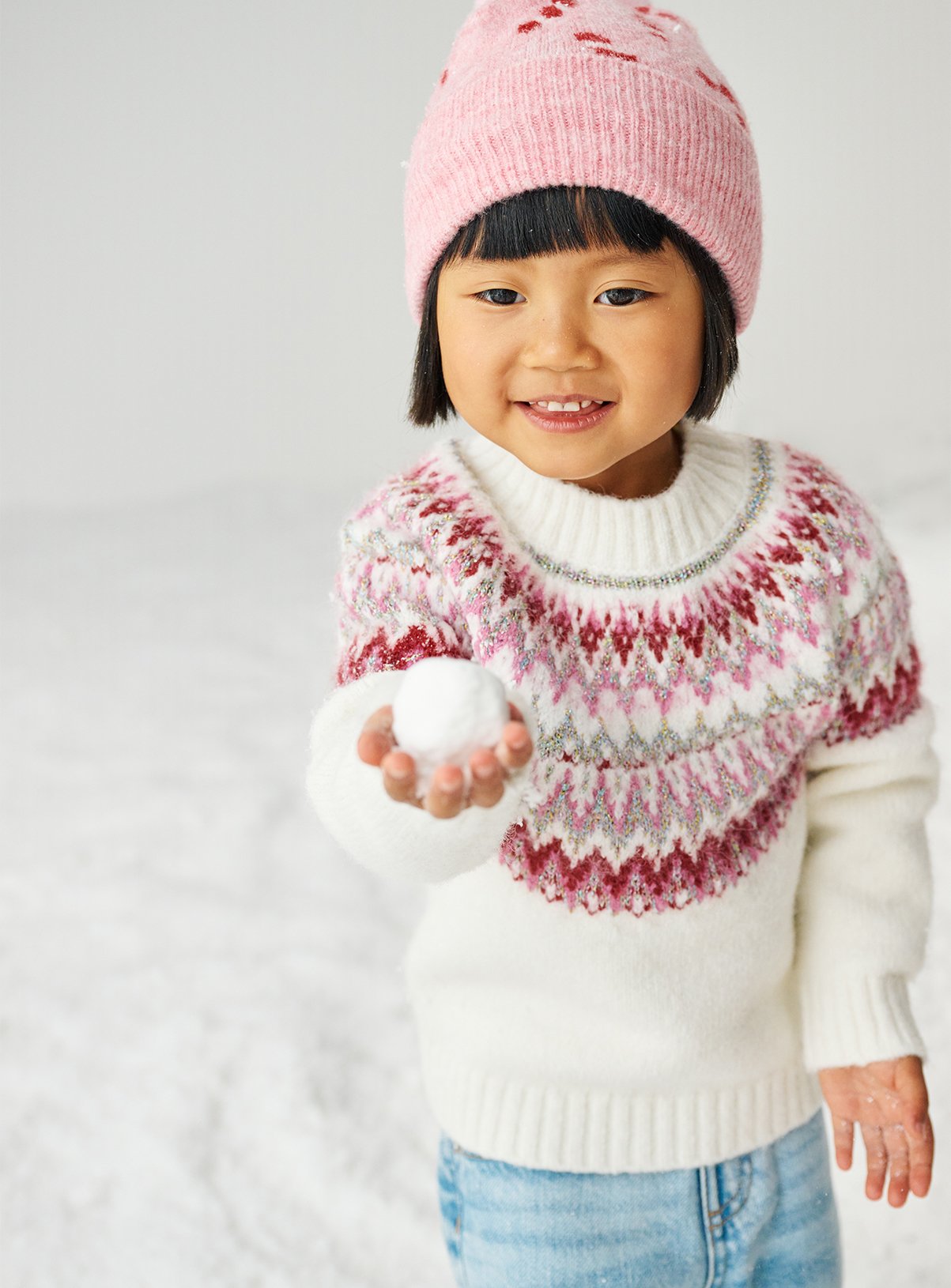Cream Cream Fairisle Pink Sparkle Knitted Jumper - Tu by Sainsbury's