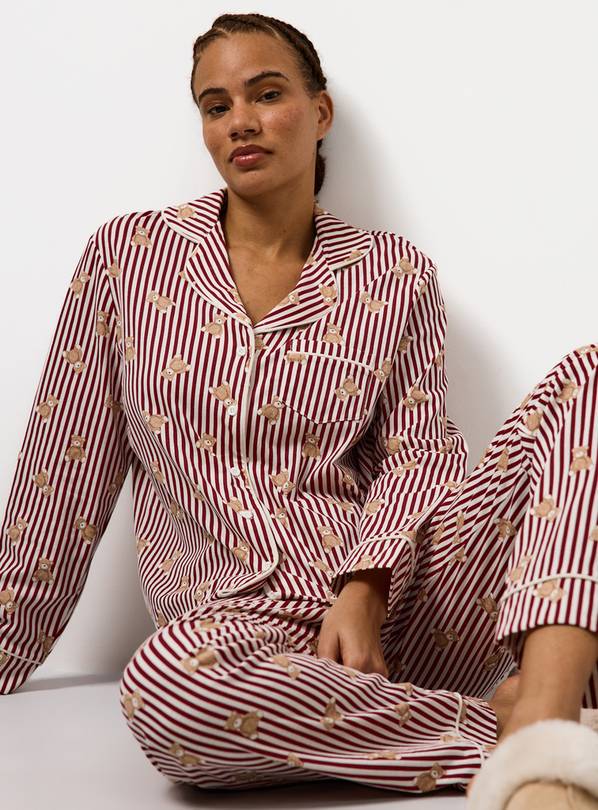 Burgundy Bear Stripe Pyjamas XL