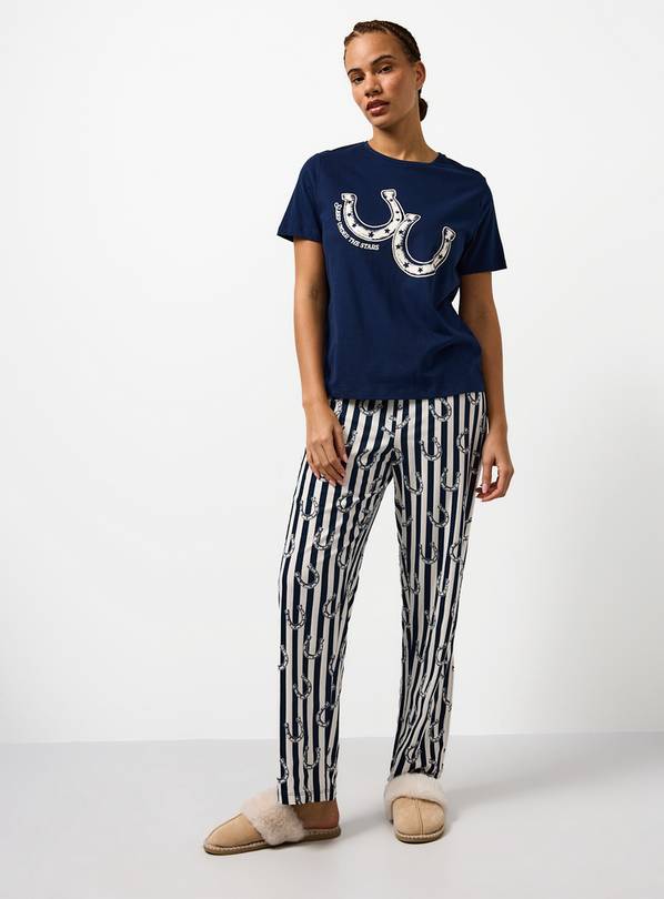 Navy Horseshoe Stripe Jersey Short Sleeve Pyjama Set XL